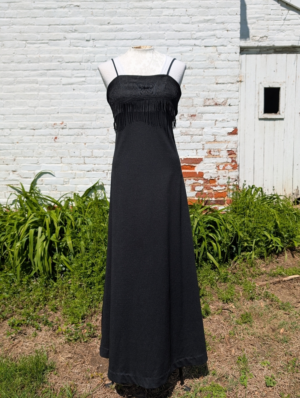 70s Black Fringe Maxi Dress